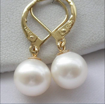 DARMOWA wysyłka > >>> z3435 AAA ++ 9 mm biały okrągły słodkowodne perły wiszące kolczyki
