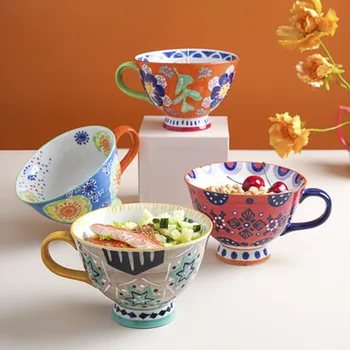 Kreatywny Ręcznie Malowane meble ceramiczne подглазурная kolorowa wysoka przełącznik indywidualność kawowy zupa mleczna filiżanka śniadaniowa Strona naczynia