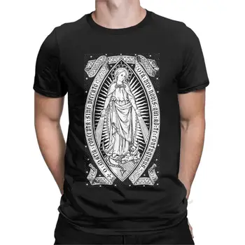 Męskie Vintage t-shirt z Grawerowanie Maryi panny, Katolicki Ubrania Z Czystej Bawełny, Zabawne t-shirt z Okrągłym Dekoltem i Krótkim Rękawem, t-Shirt