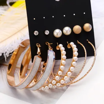 Nowe mody kobiet biżuteria hurtowych dla dziewczyn, urodziny, perłowe kolczyki, zestaw aplikacji typu mashup, 6 par/kpl., kolczyki damskie Wieczorowe Kolczyki