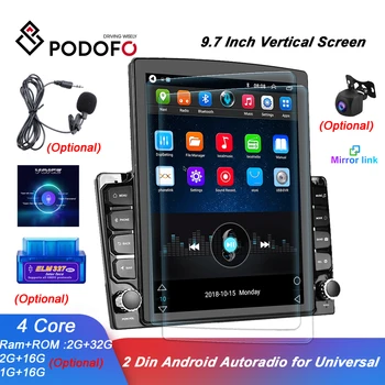 Podofo 2din Android RDS Radio Samochodowy Multimedialny Odtwarzacz audio 9,7 