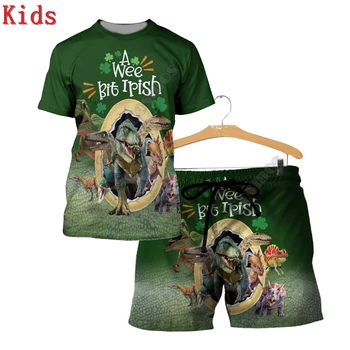 T-shirty i Szorty z 3D Nadrukiem LOVE Dinosaur, Zabawy dla Dzieci odzież Dla Chłopców i Dziewcząt, Letni Kombinezon z Krótkim Rękawem, odzież Dziecięca 06