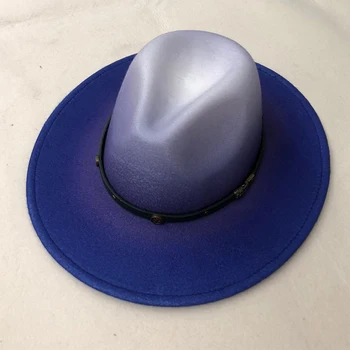 фетровая kapelusz Unisex Z Szerokim Rondem градиентного kolory, luksusowy wzór faux jazzowa czapka, Czarna panama-derby, Męska zimowa czapka